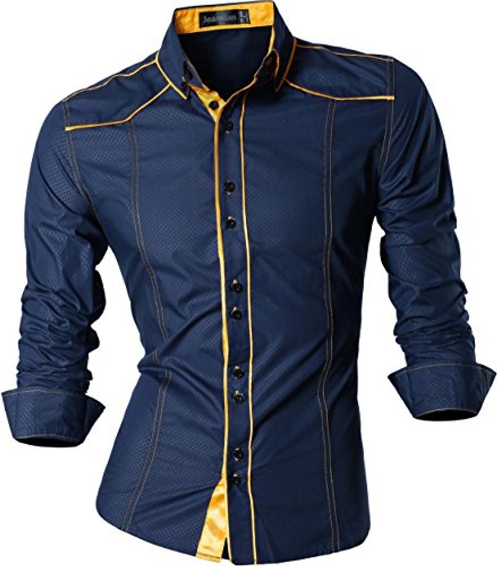 Product jeansian De Manga Larga De Los Hombres De Moda Slim Fit Camisas Men Fashion Shirts Z034 Navy XXL