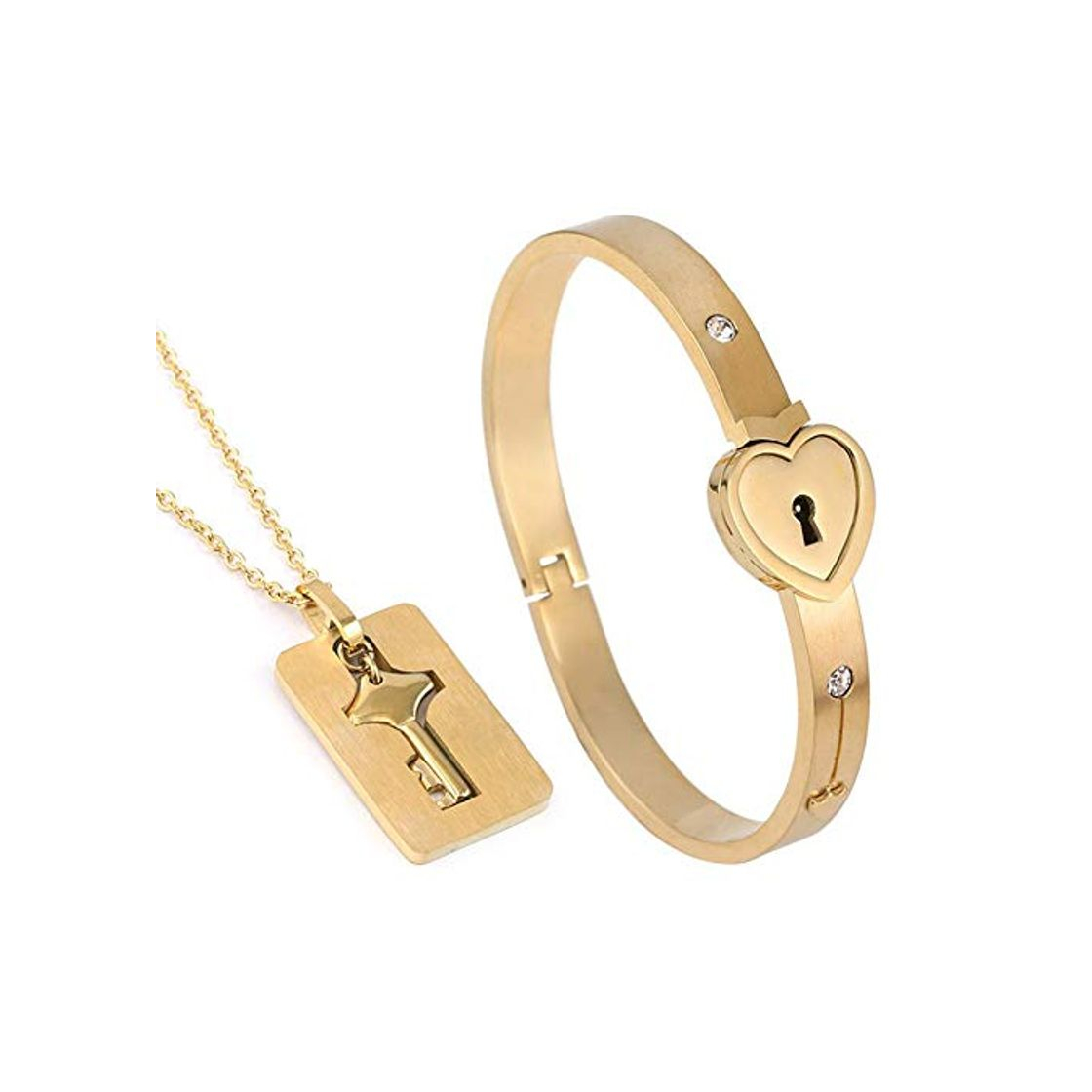 Products Ohyoulive Couple Bracelet Necklace Set Stainless Steel Love Heart Lock Jewelry Set