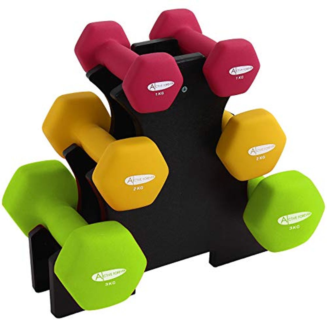Social Active Forever 3 Pares Mancuernas Hexagonales con Soporte, Mancuernas Antideslizantes Impermeables de