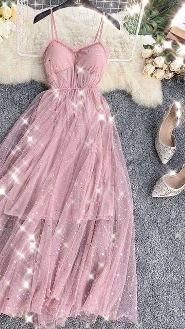 Moda Vestido rosa con bling bling