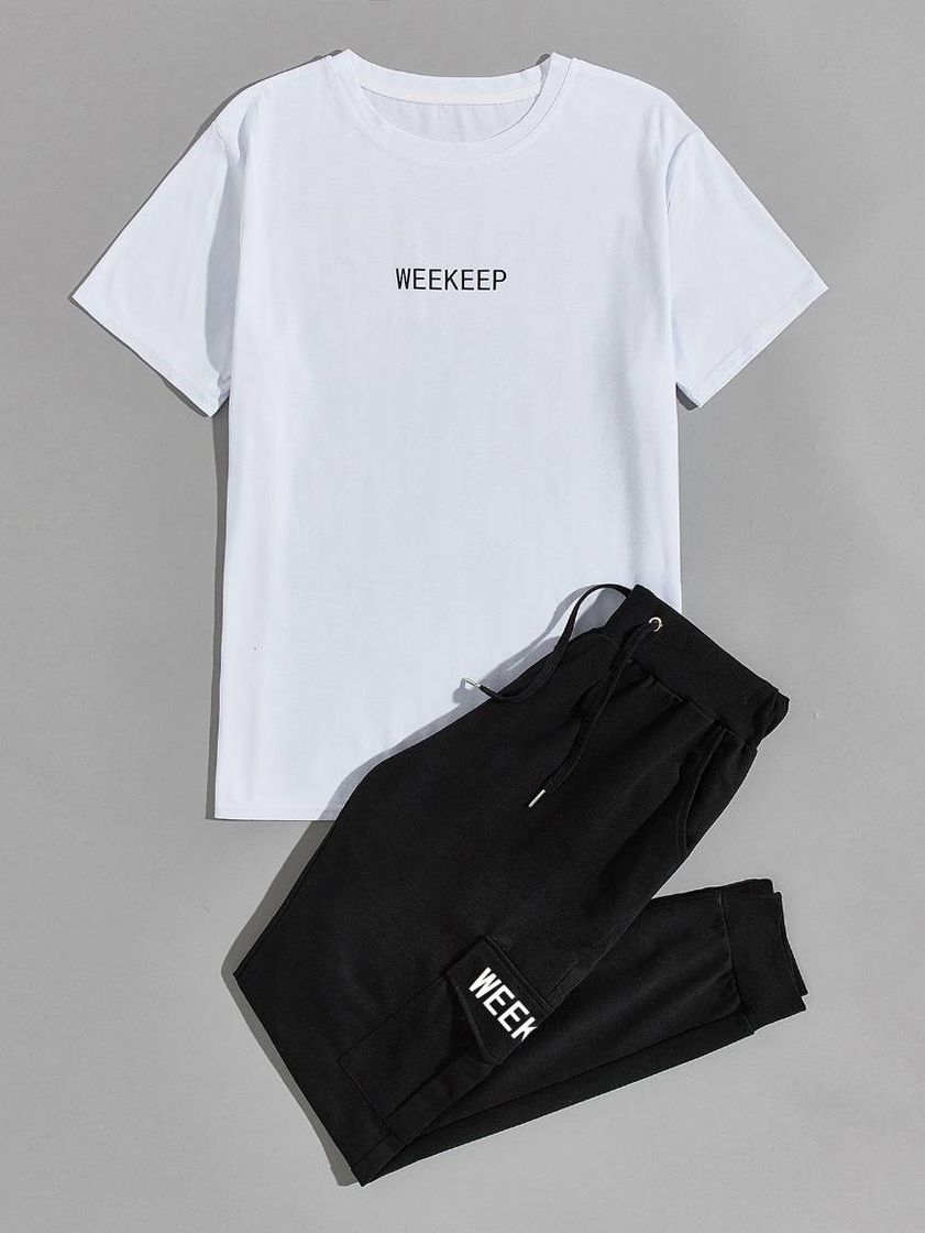 Social Conjunto bolsillo letras blanco y negro casual