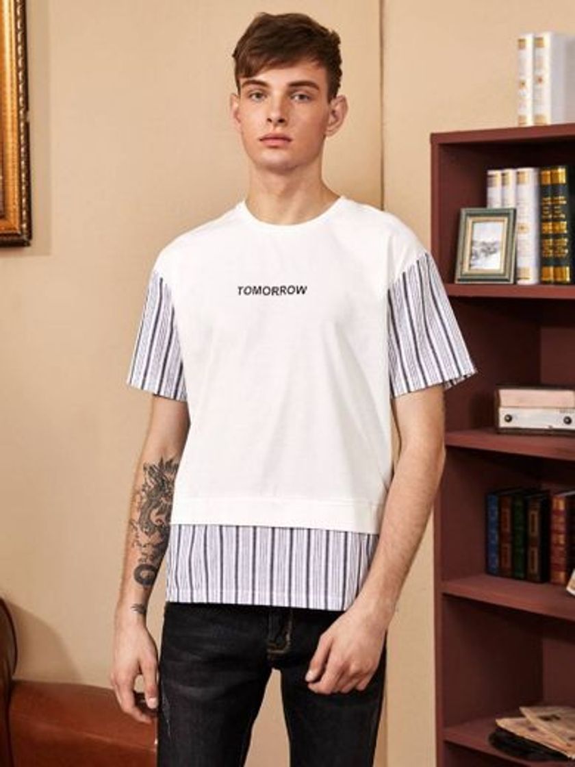 Social Camiseta con estampado de letras y rayas en contraste 🤭🔥 