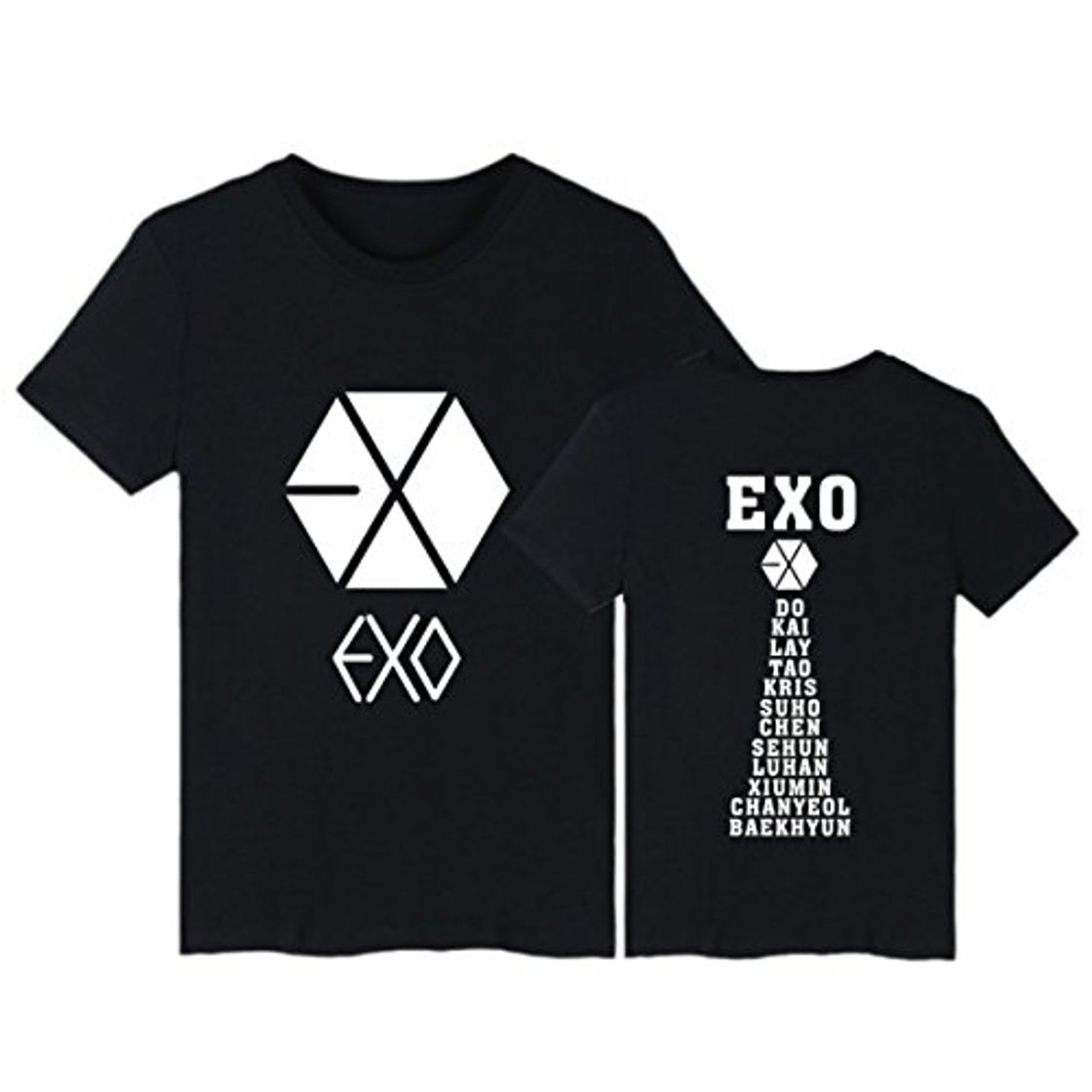 Social KPOP Exo Letra de Manga Corta Camiseta de Verano Impresa Cuello Redondo Tops Unisex Casual Loose Top Tees Baekhyun Sehun Chanyeol