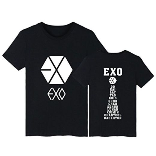 KPOP Exo Letra de Manga Corta Camiseta de Verano Impresa Cuello Redondo Tops Unisex Casual Loose Top Tees Baekhyun Sehun Chanyeol