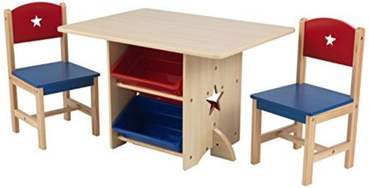 KidKraft- Juego de mesa y 2 sillas de madera con corazón con