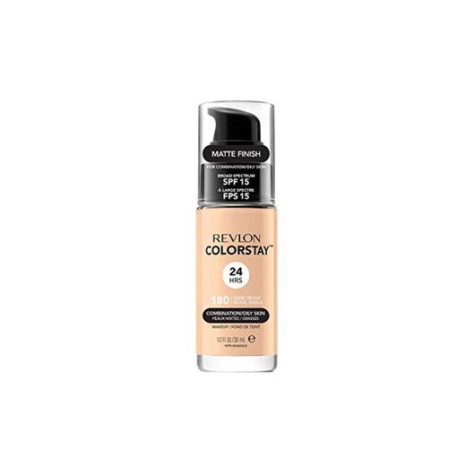 Revlon Colorstay 24H, Base de maquillaje para rostro, para cutis mixto/graso, con dosificador, color Beige (180 Sand Beige)