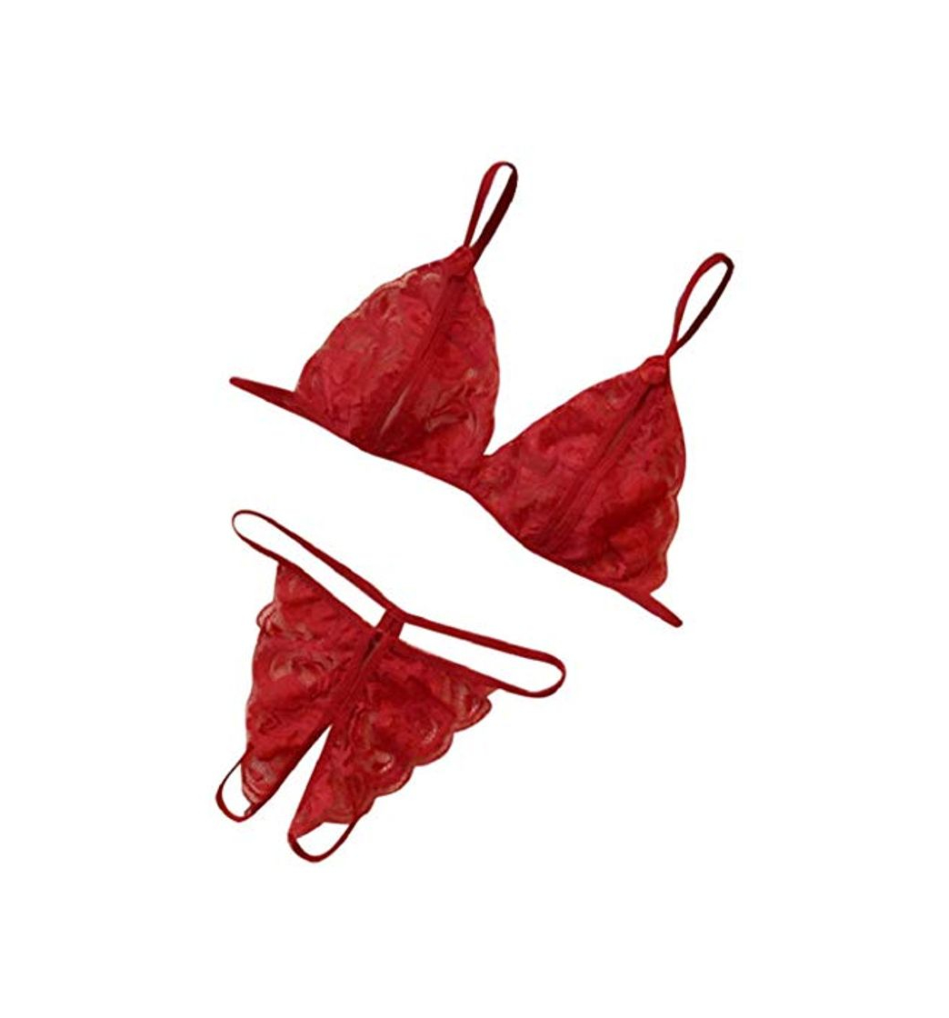 Social heekpek Conjunto Lencería Mujer Sexy Encaje Ropa de Dormir Sexy Mujer Lingerie Bordado Ropa Interior Sujetador Transparente Triangular y Tanga Sexy Dessous Set