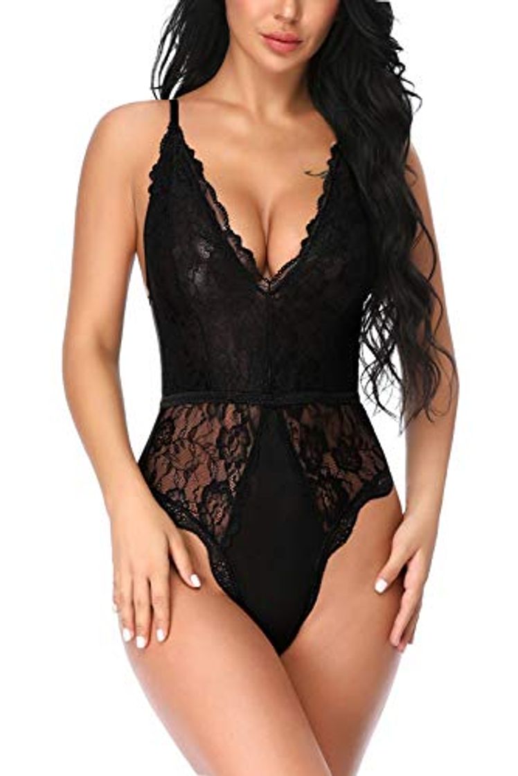 Moda Evelife Body Encaje Mujer Sexy Teddy Bodysuit Ropa Interior V Profundo Snap