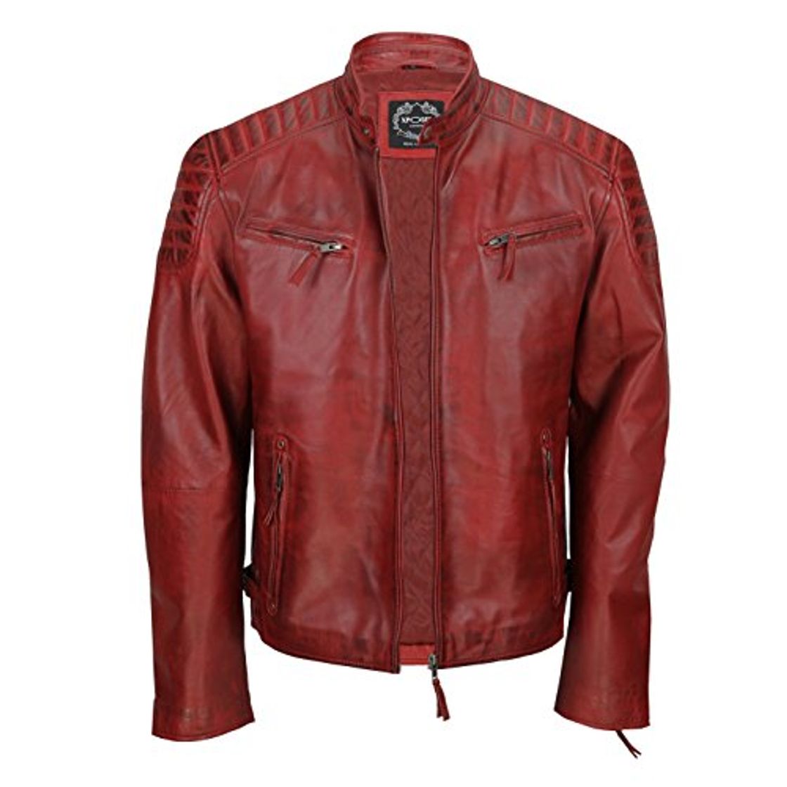 Producto Chaqueta de piel suave para hombre, corte ajustado, chaqueta estilo biker con