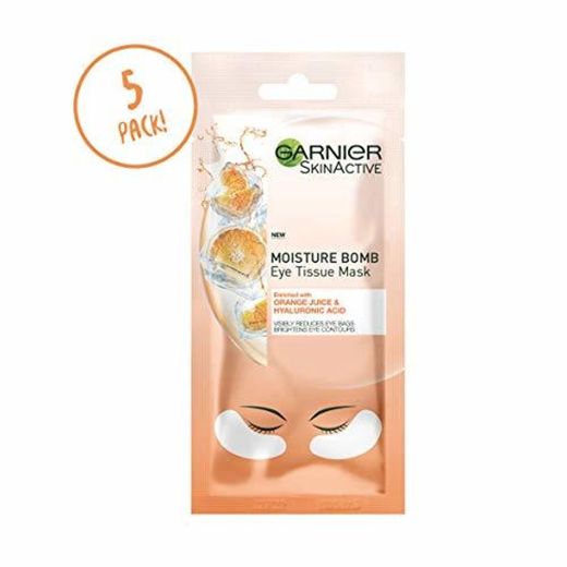 Garnier - Máscara para ojos con ácido hialurónico y zumo de naranja,