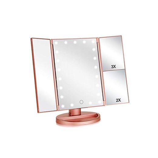 Espejo Maquillaje con Luz,HOMI Profesional Espejo Cosmético 1X, 2X,3X Iluminacíon 21 Led