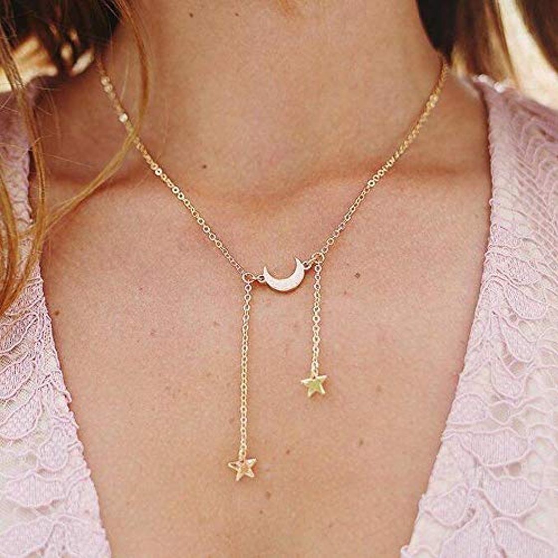 Fashion Jovono Collar Bohemio con Colgante de Luna y Estrella para Cumpleaños Amistad Joyas Regalo Día de la Madre