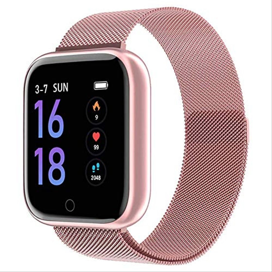 Producto lyq T80 Reloj Inteligente Bluetooth para Mujeres Frecuencia Cardíaca Presión Arterial Rastreador De Ejercicios Hombres De Moda Deporte Reloj Inteligente para Damas Acero de Oro Rosa