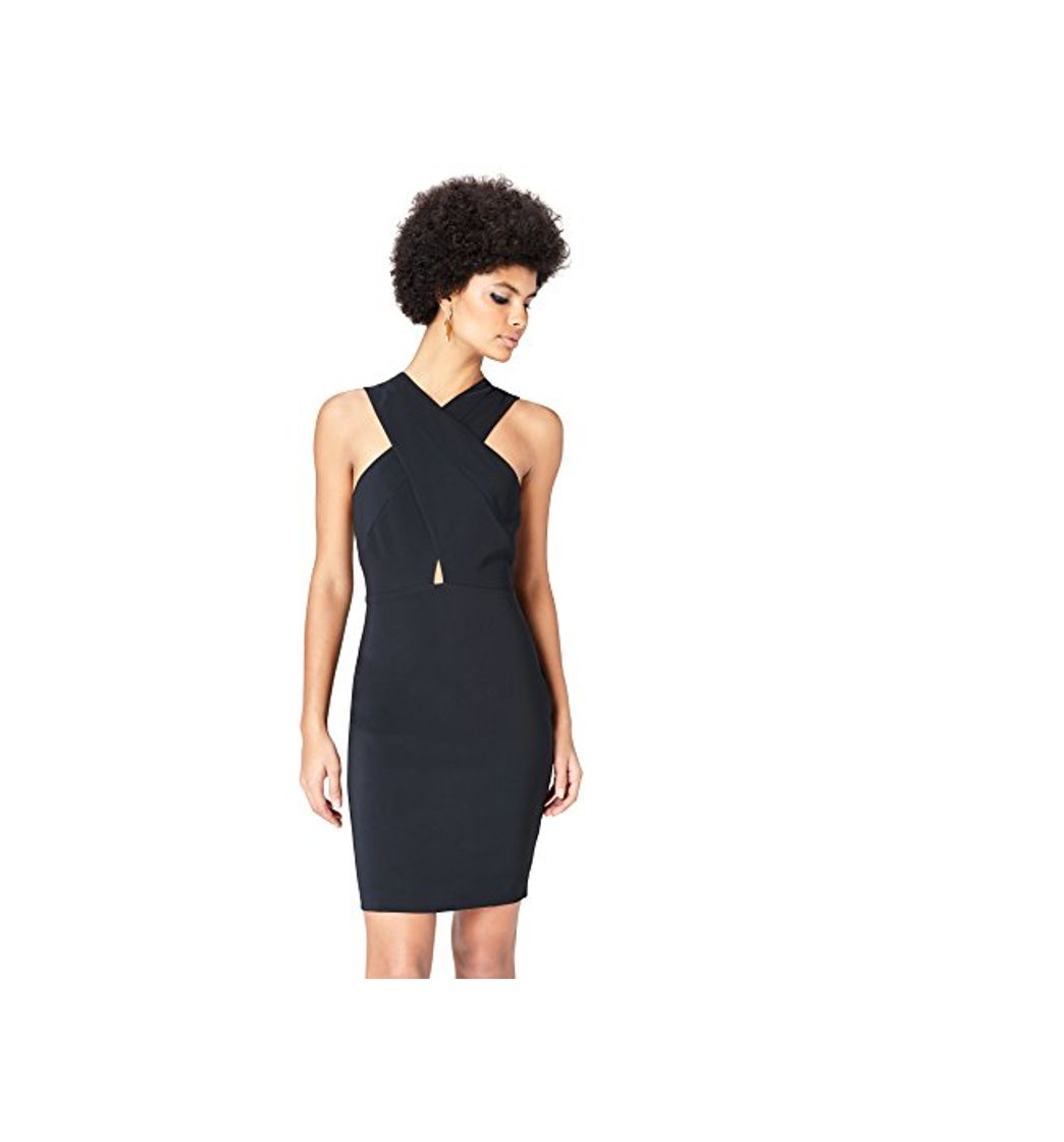 Fashion Marca Amazon - find. Vestido Midi Cuello Halter Mujer, Negro