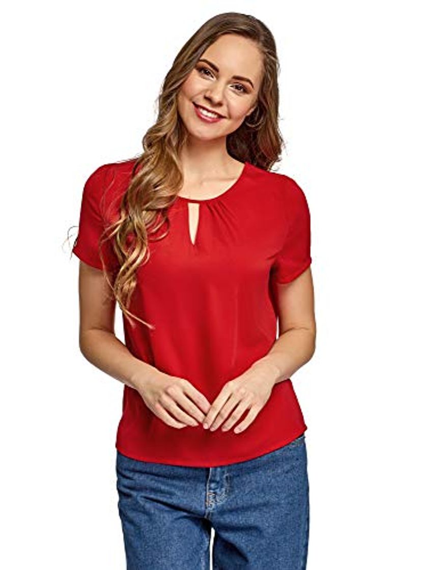 Producto oodji Ultra Mujer Blusa Ancha con Escote Gota, Rojo, ES 40