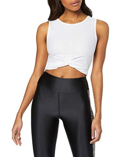 Amazon Brand - AURIQUE Top corto deportivo de malla para mujer, Blanco