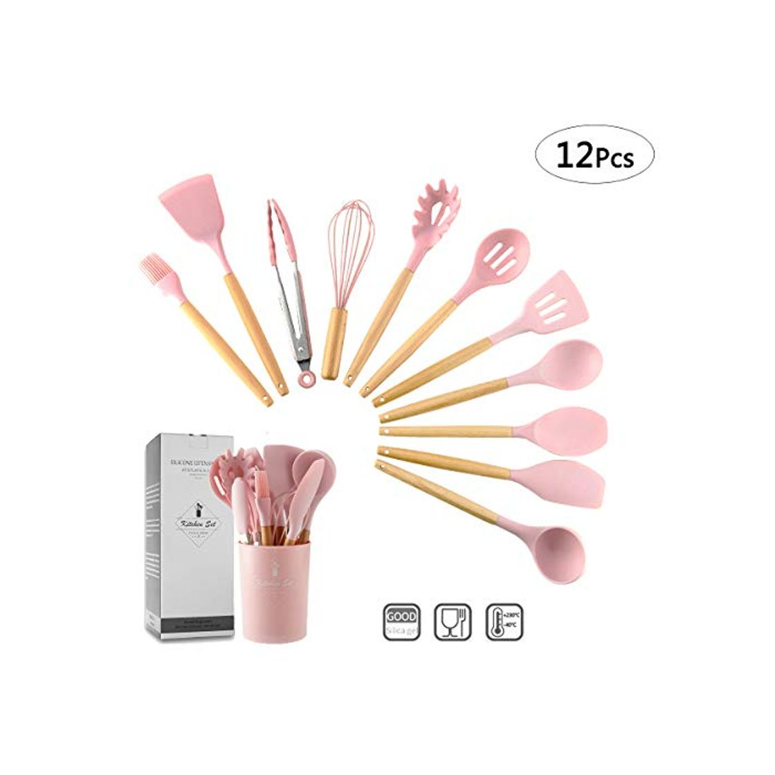 Social ZCOINS - Juego de utensilios de cocina de silicona con asas de