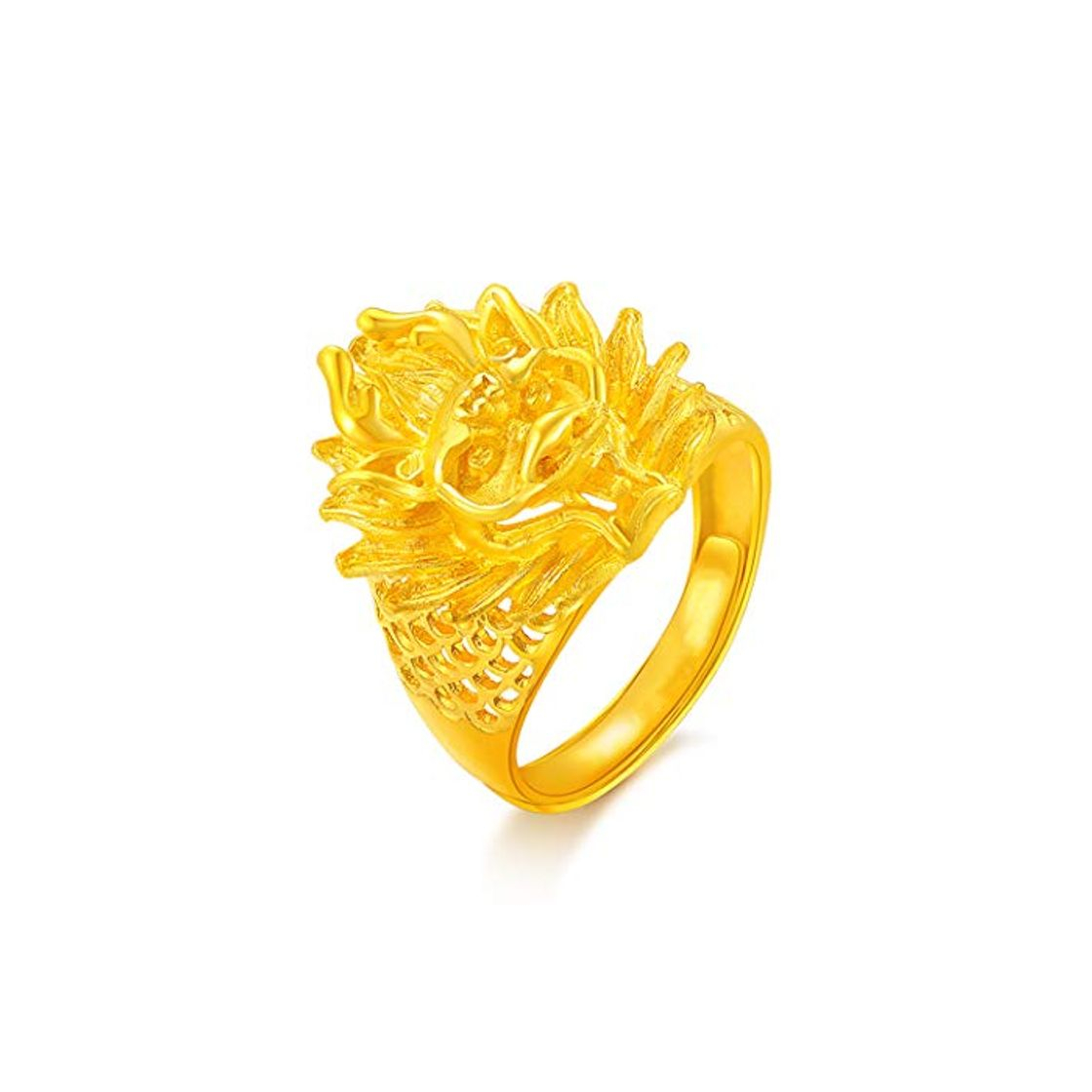 Social YZJYB Ajustable Oro Puro De 24K Anillo Dragón Oriental Anillo Tallado De Cabeza De Dragón Ring El Tono De Dorado Alianzas Boda Hombre Sólido 999 Anillo De La Joyería