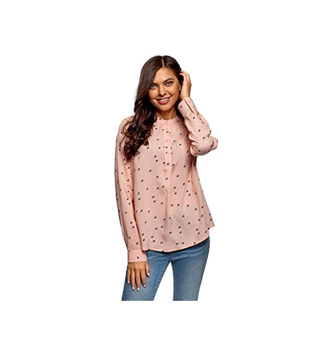 Social oodji Collection Mujer Blusa de Viscosa con Silueta en A, Rosa, ES