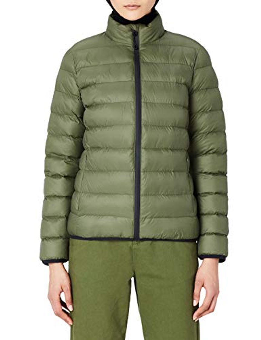 Fashion Marca Amazon - MERAKI Chaqueta de Plumas Cuello Alto Mujer, Verde