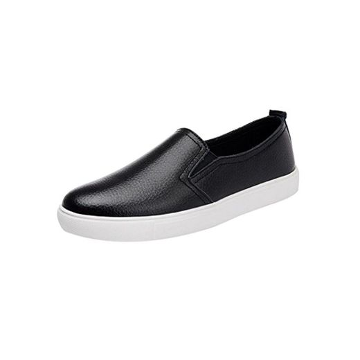 Zapatillas de Cuero para Mujer Otoño 2018 PAOLIAN Zapatos de Plano Blancas Dama Casual Mocasina Talla Grande Cómodo Calzado de Trabajo Moda Señora Suela Blanda Breathable Senderismo