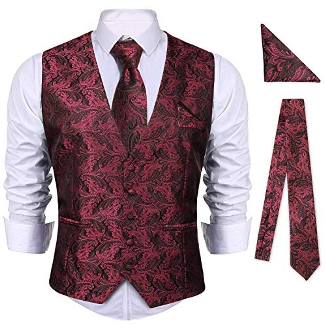 Social iClosam Chaleco y Corbata y pañuelos para Hombre Chaleco Ajustado de 6