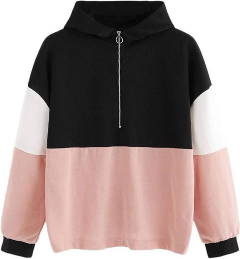 SOLY HUX Sudadera Mujer Capucha de Color Block con Cremaller