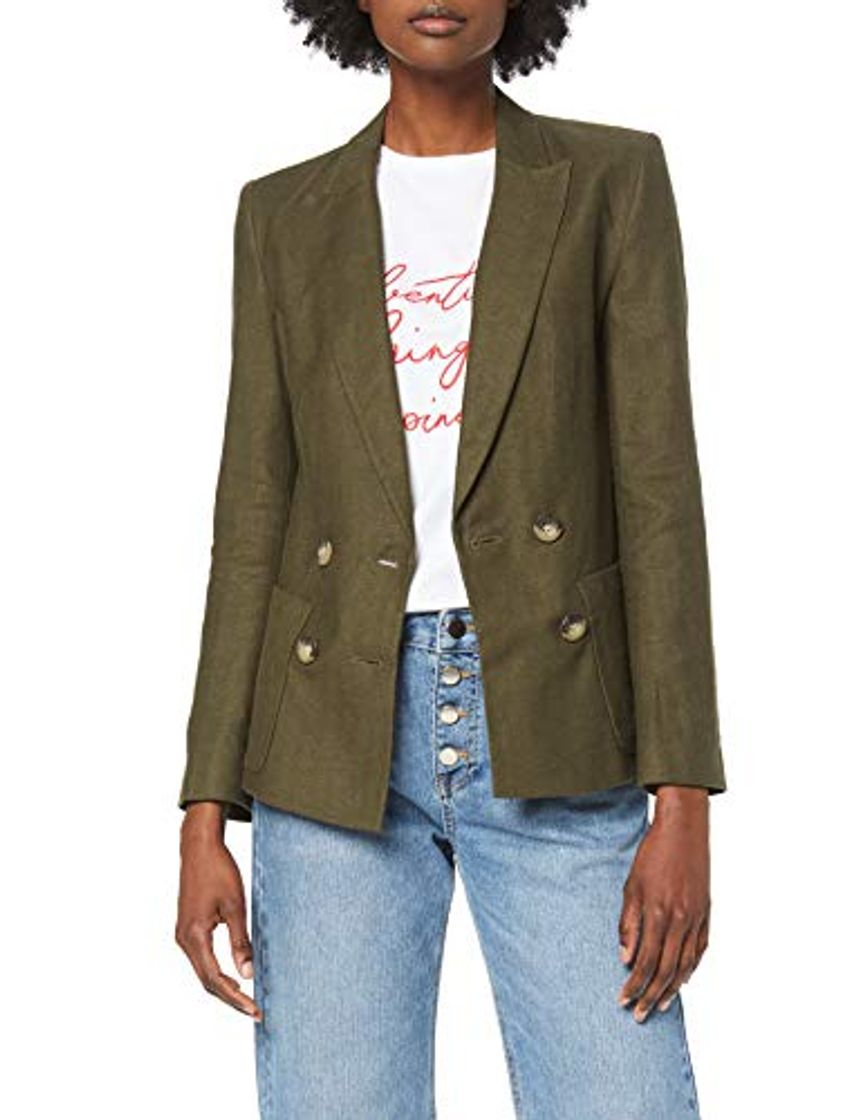 Moda Marca Amazon - find. Americana de Lino Mujer, Verde, 42, Label