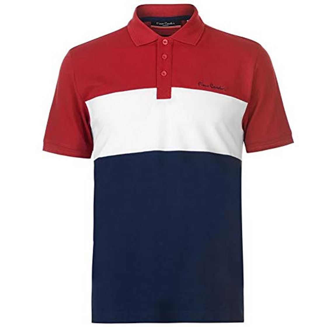 Moda Pierre Cardin Hombre 100% Algodón Polo de Rayas Pique con Bordado de