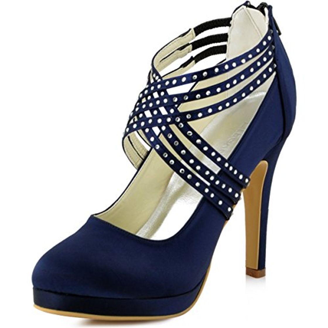Social ElegantPark EP11085-PF Mujer Stiletto Tacón Plataforma Rhinestones Zipper Satén Fiesta Zapatos De