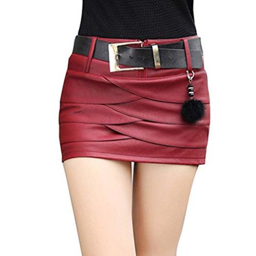Hongxin Mujeres Mini Falda de Cuero de la PU de Fresca Cintura