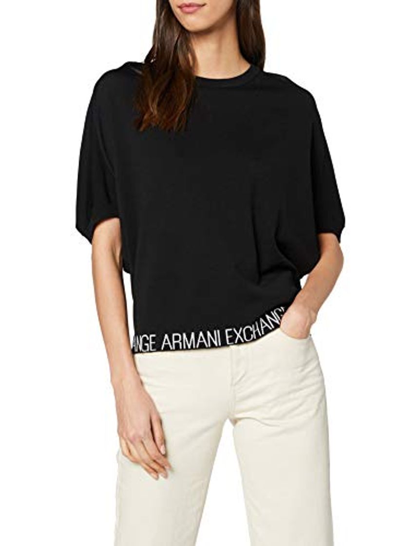 Moda Armani Exchange Logo Band suéter, Negro