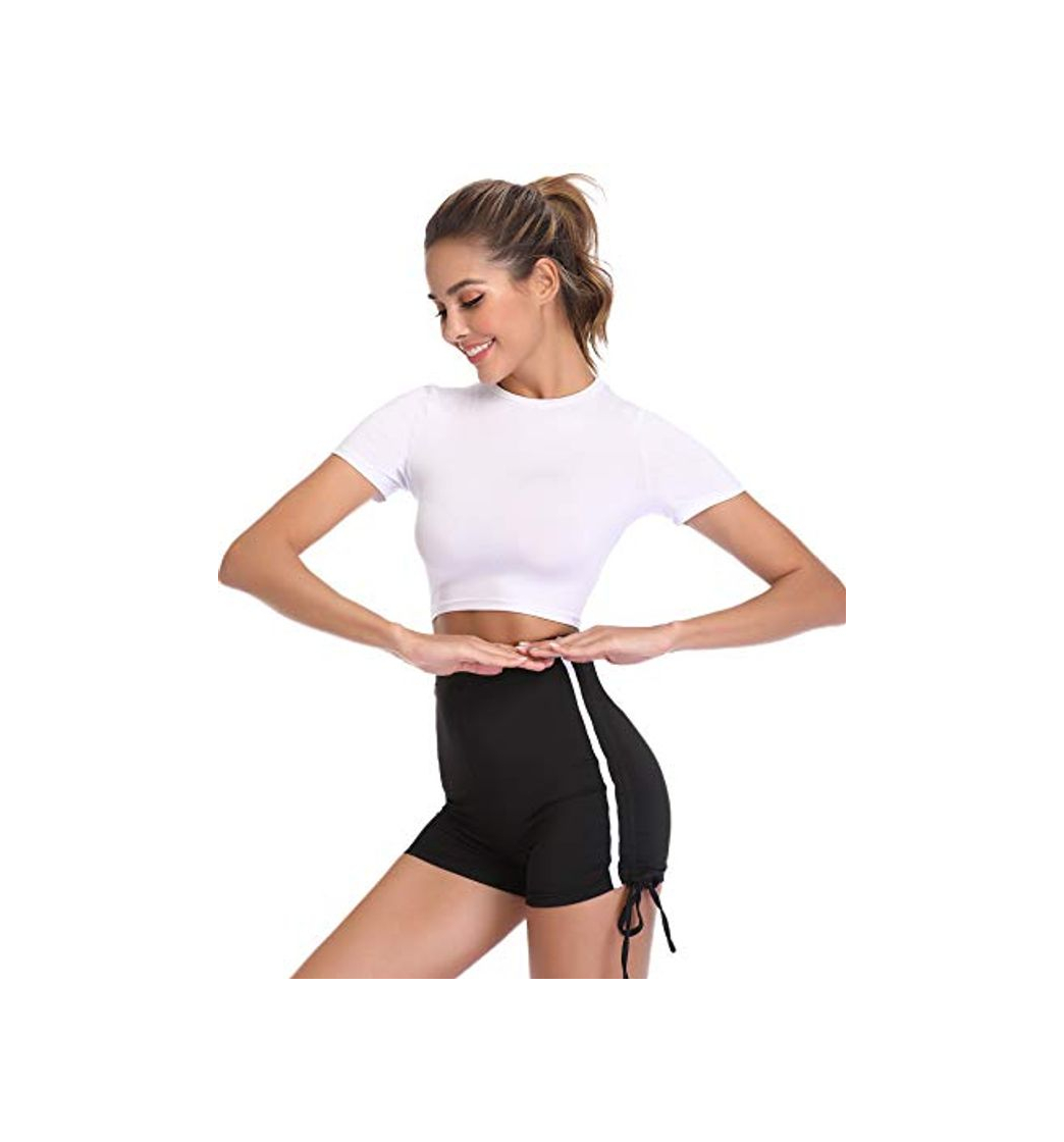 Productos Hawiton Conjunto de Ropa Deportiva para Mujer Top de Running de Manga Corta de 2 Piezas & Pantalones Cortos de Cintura Alta Yoga Gym Wear