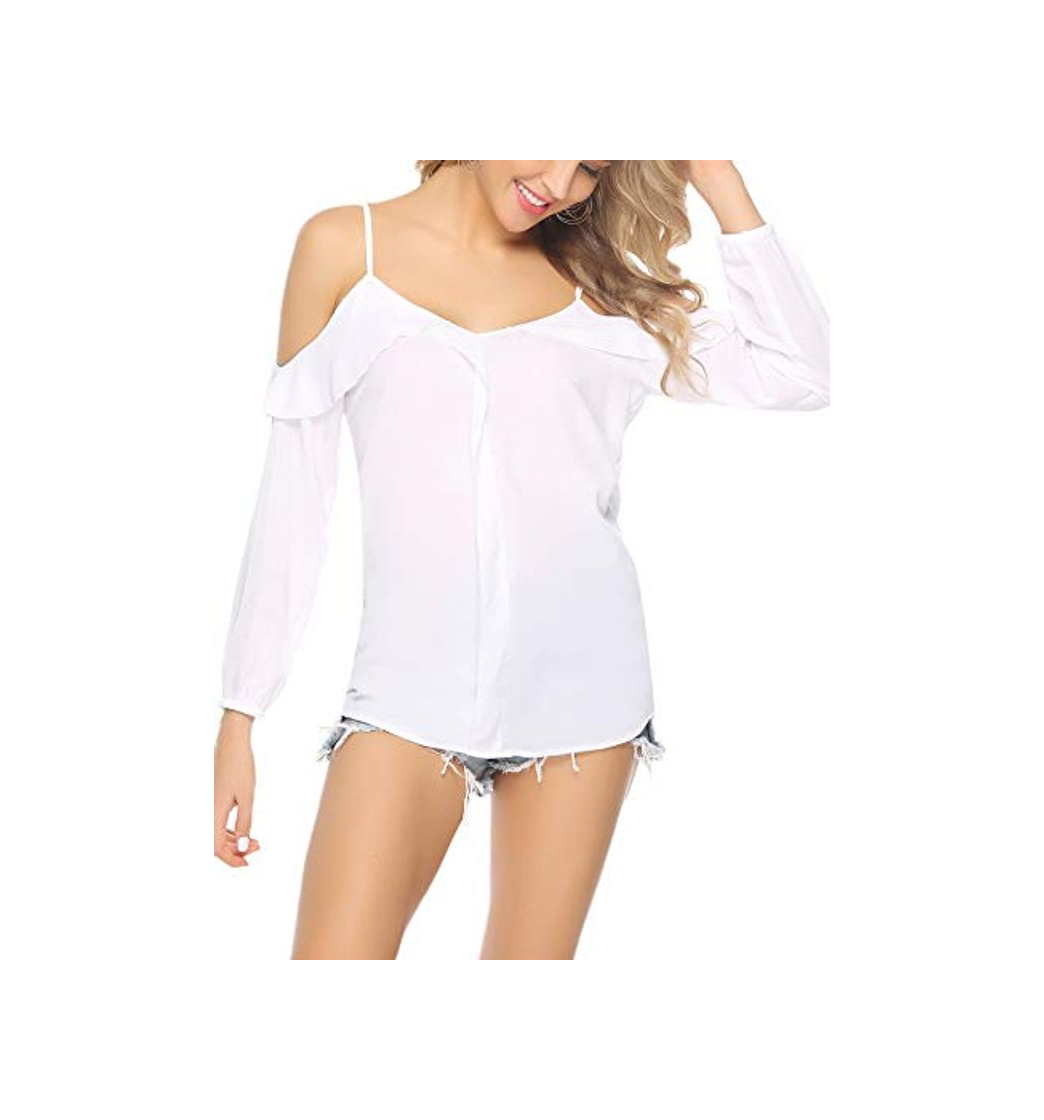 Product Hawiton Blusas para Mujer Elegantes Camisa de Gasa Sin Mangas Chaleco y Manga Larga Fuera del Hombro Ligero Tops