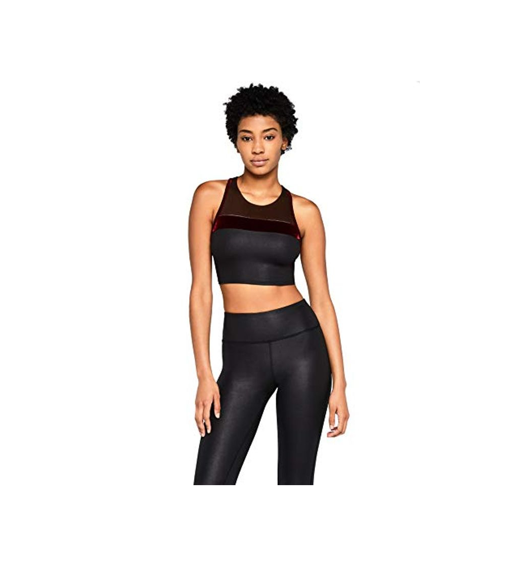 Producto Marca Amazon - AURIQUE Velour Racerback Crop - Top deportivo Mujer, Negro