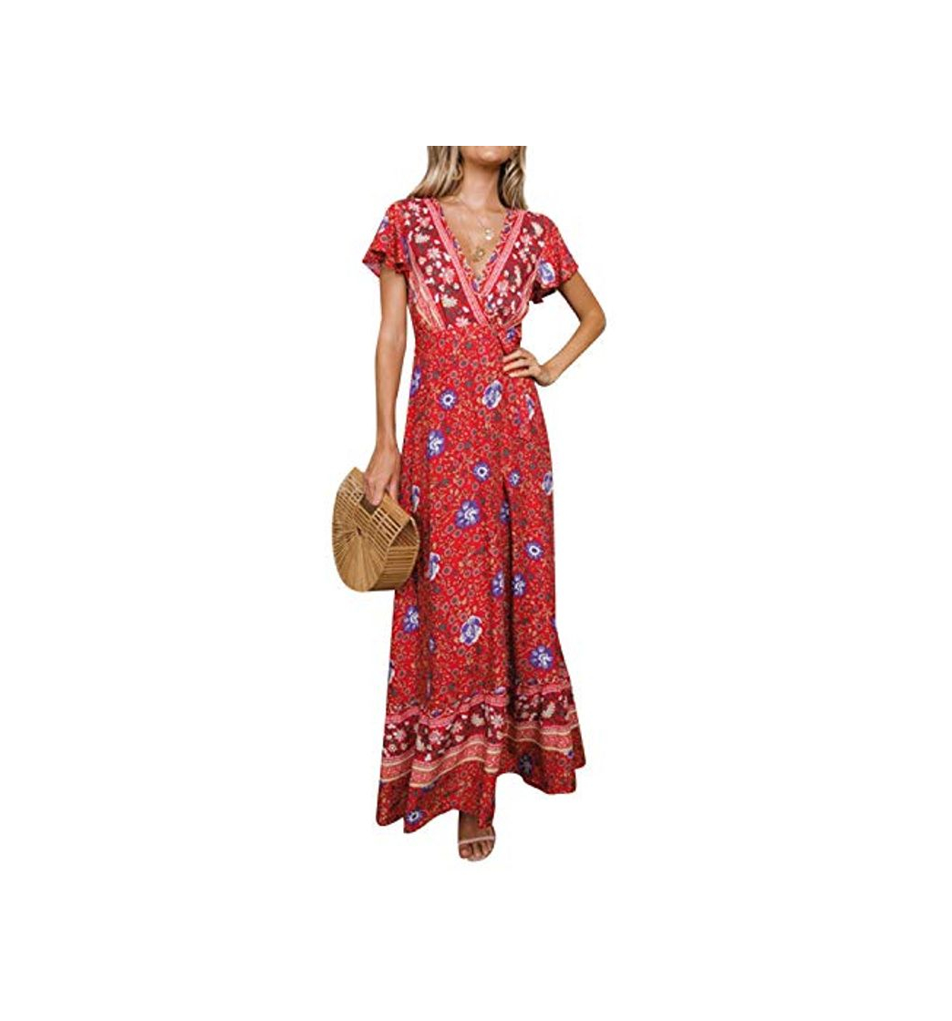 Moda Style Dome Mujer Vestido Casual Maxi Sexy Bohemio Florales Cuello en V