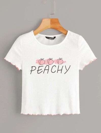 Top blanco con estampado “peachy”