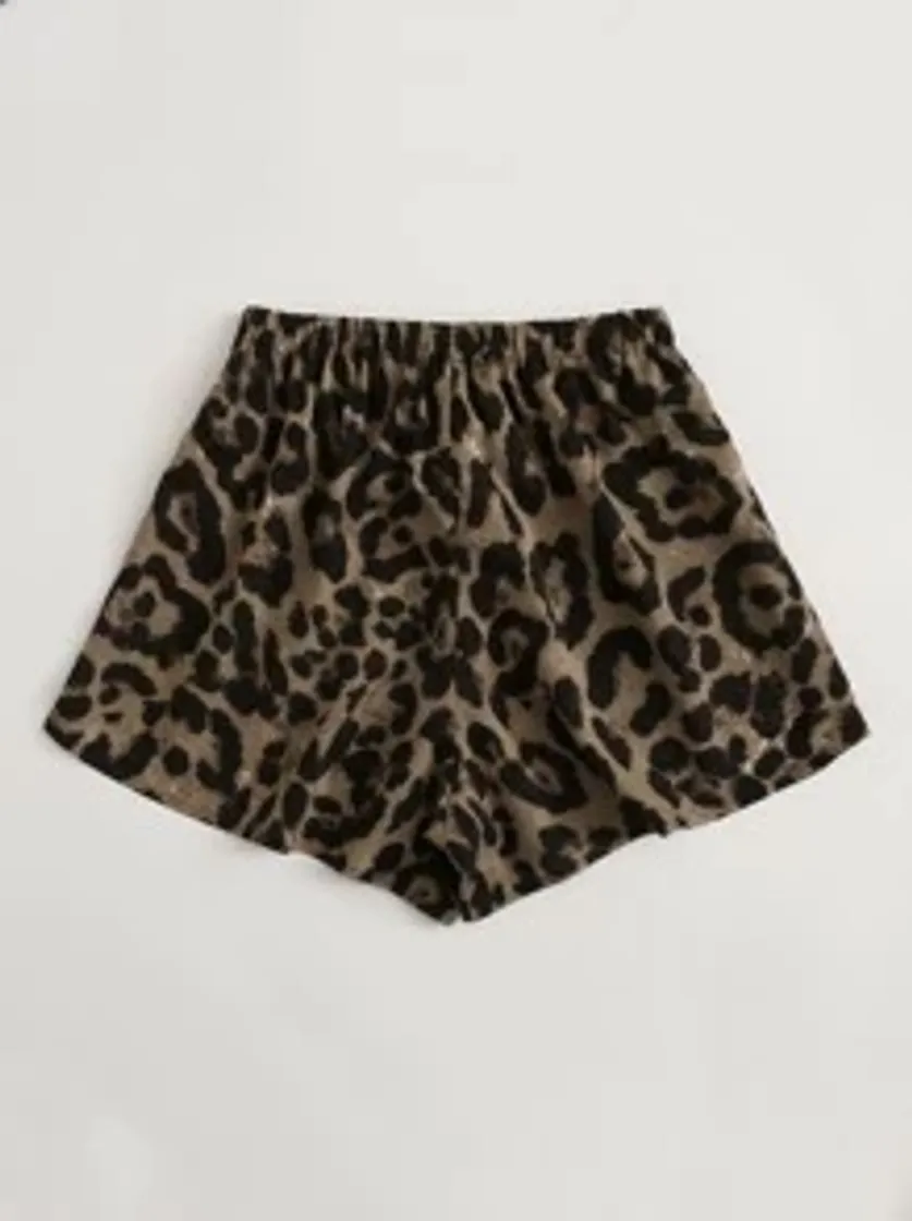 Moda Shorts de cintura con cordón con estampado de leopardo 