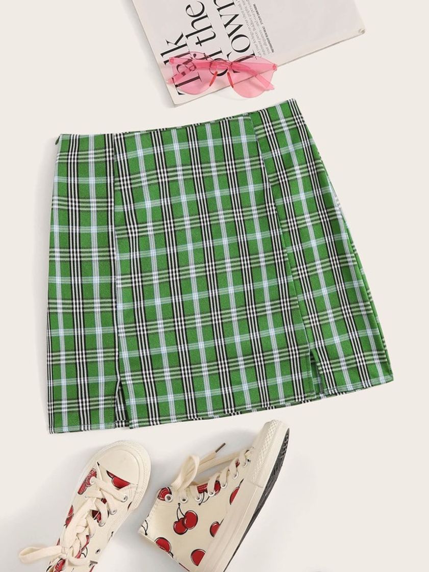 Products Plaid slit skirt 