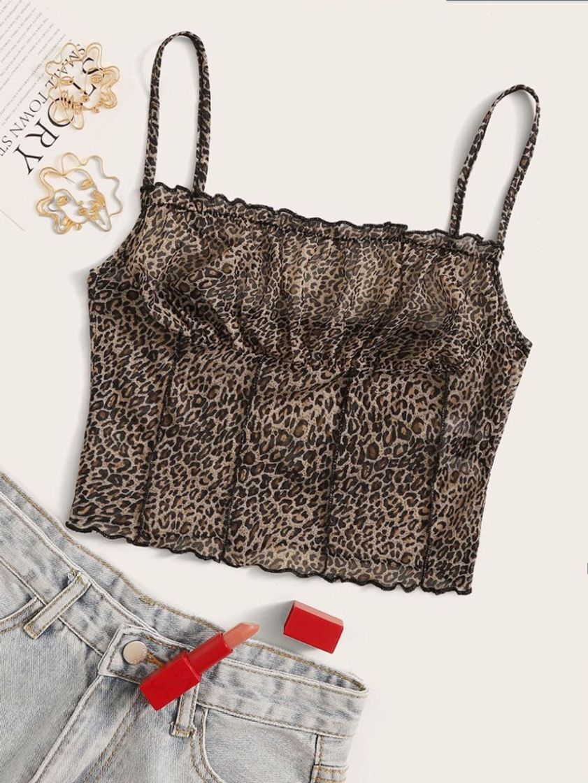 Products Frill Trim Crinkle Leopard Cami Top