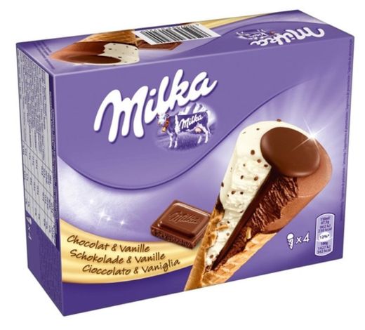 MILKA conos de helado de chocolate y vainilla.