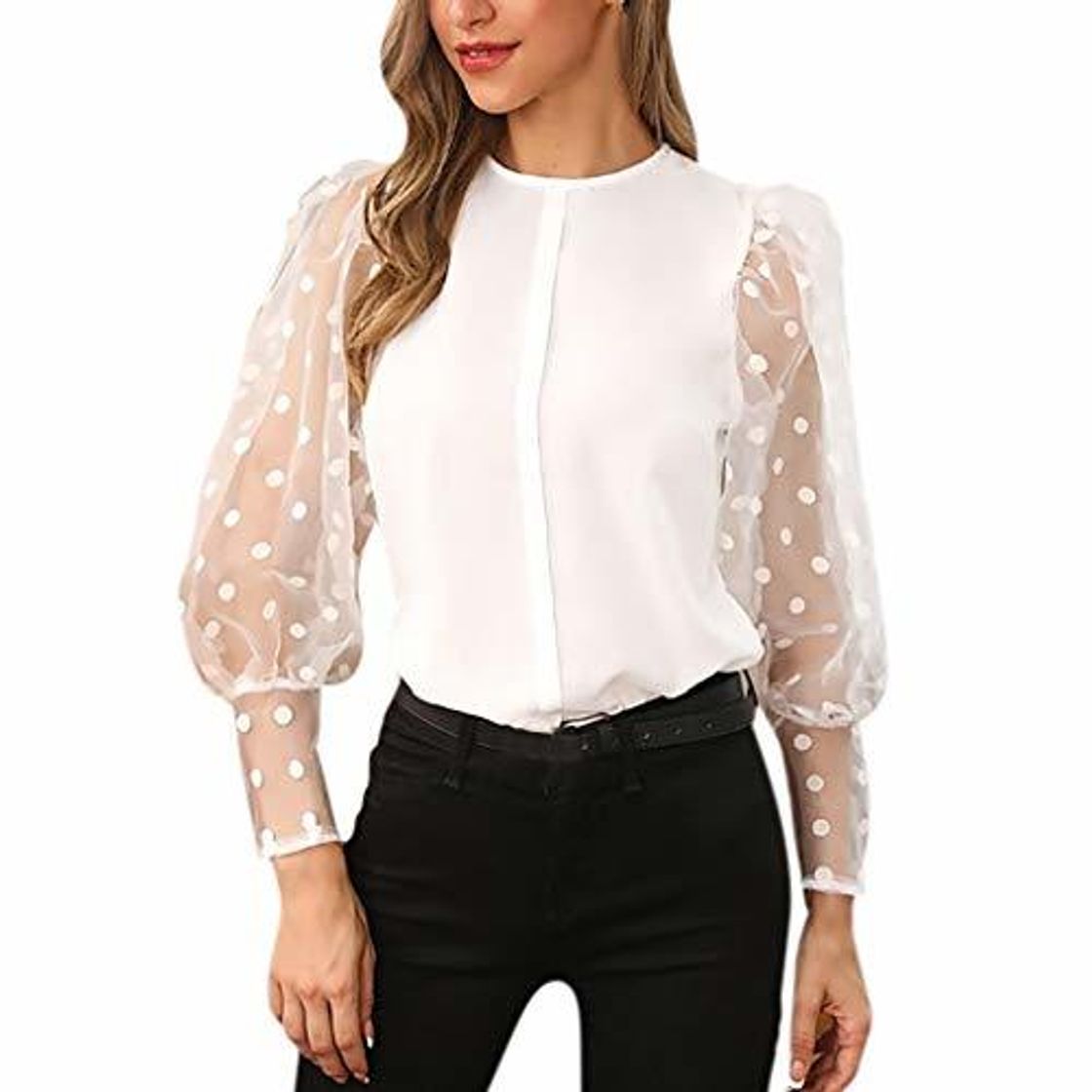 Moda Luckycat Moda Mujer Casual Encaje Sexy Lunares O Cuello Dulce Volante Camiseta