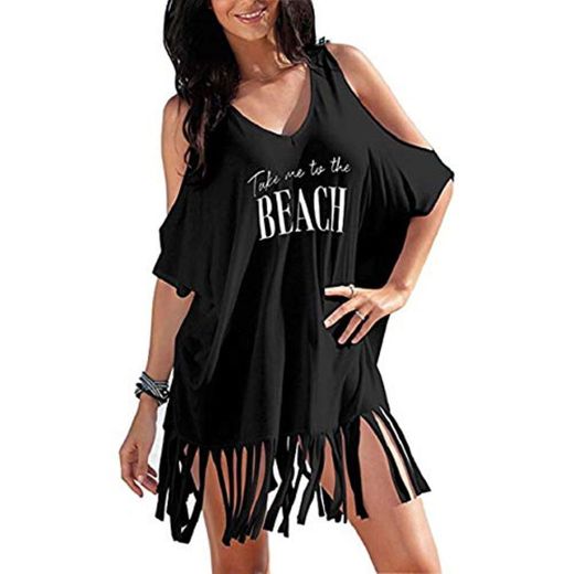 heekpek Vestido de Playa Mujer Blusas Chales Camisolas y Pareos Trajes de baño Sexy Bikini Cover ups Borla Camisola Playero Ropa Verano