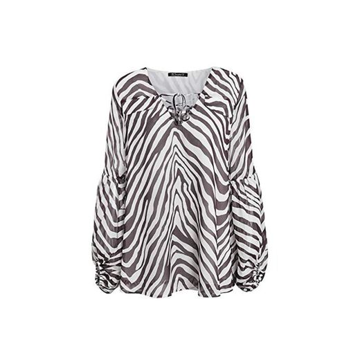 NOBRAND Camisa Blusa de Mujer con Estampado de Rayas de Cebra Camisa Superior Femenina de Talla Grande Elegante Cuello en v con Cordones Camisa Blusas para Mujer Feminina