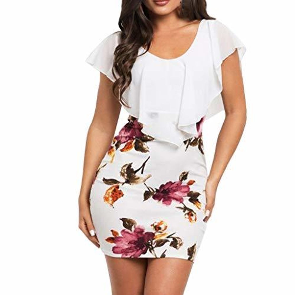 Social Vestidos Verano Mujer LANSKIRT Mini Vestido de Curto Floral sin Mangas Estampados