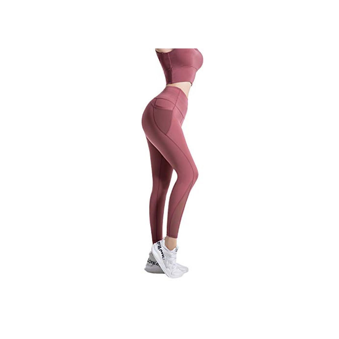 Social Leggings Mujer Pantalón Deportivo Cintura Alta con Bolsillos Leggings Mallas para Yoga Pilates Running Fitness y Ejercicio Roja M