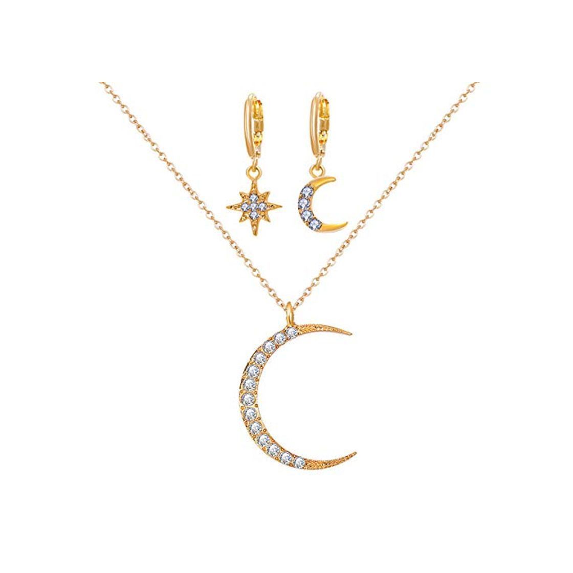 Social Pendientes YDHWWSH Estrela de cristal lua sol colar conjunto brincos pendurados em