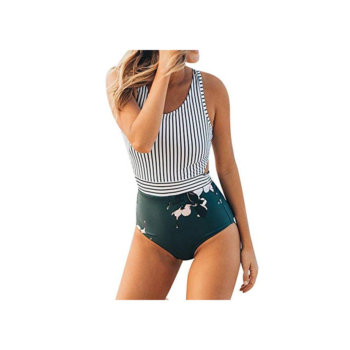 Products VECDY Bañador 2019 Moda Sexy Mujer Tallas Grandes Rayas con Cremallera Vendaje Bikini Mono Traje De Baño Ropa De Playa Ropa Interior（Verde，L）