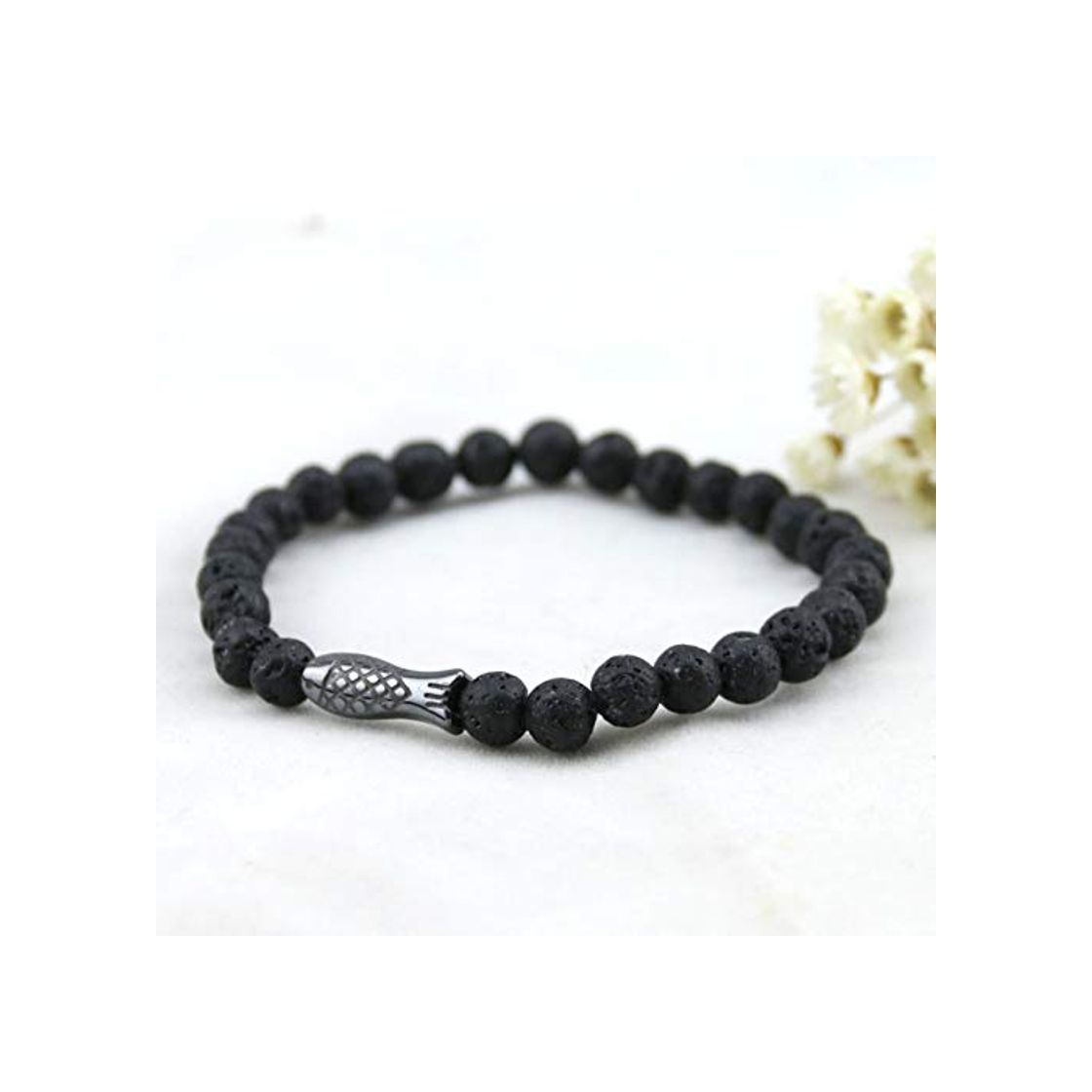 Product GPZEDCDB Pulseras Piedra Pulsera para Hombre Fish Pendent Negro 6Mm Pulseras De