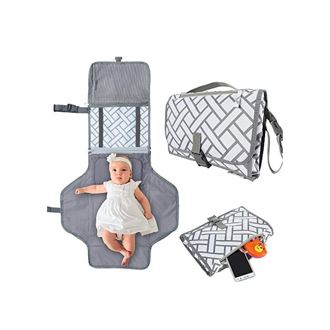 Product Cambiador portatil de pañales para bebe Impermeable con almohada suave y bolsillos organizadores